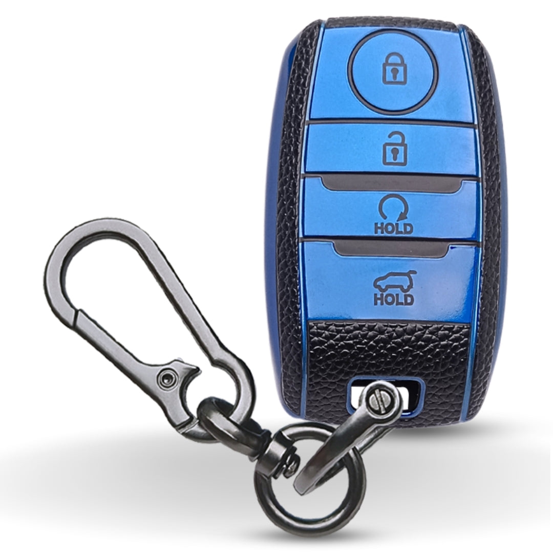 Kia TPU Leather Key Cover with Keychain. (Type 1)