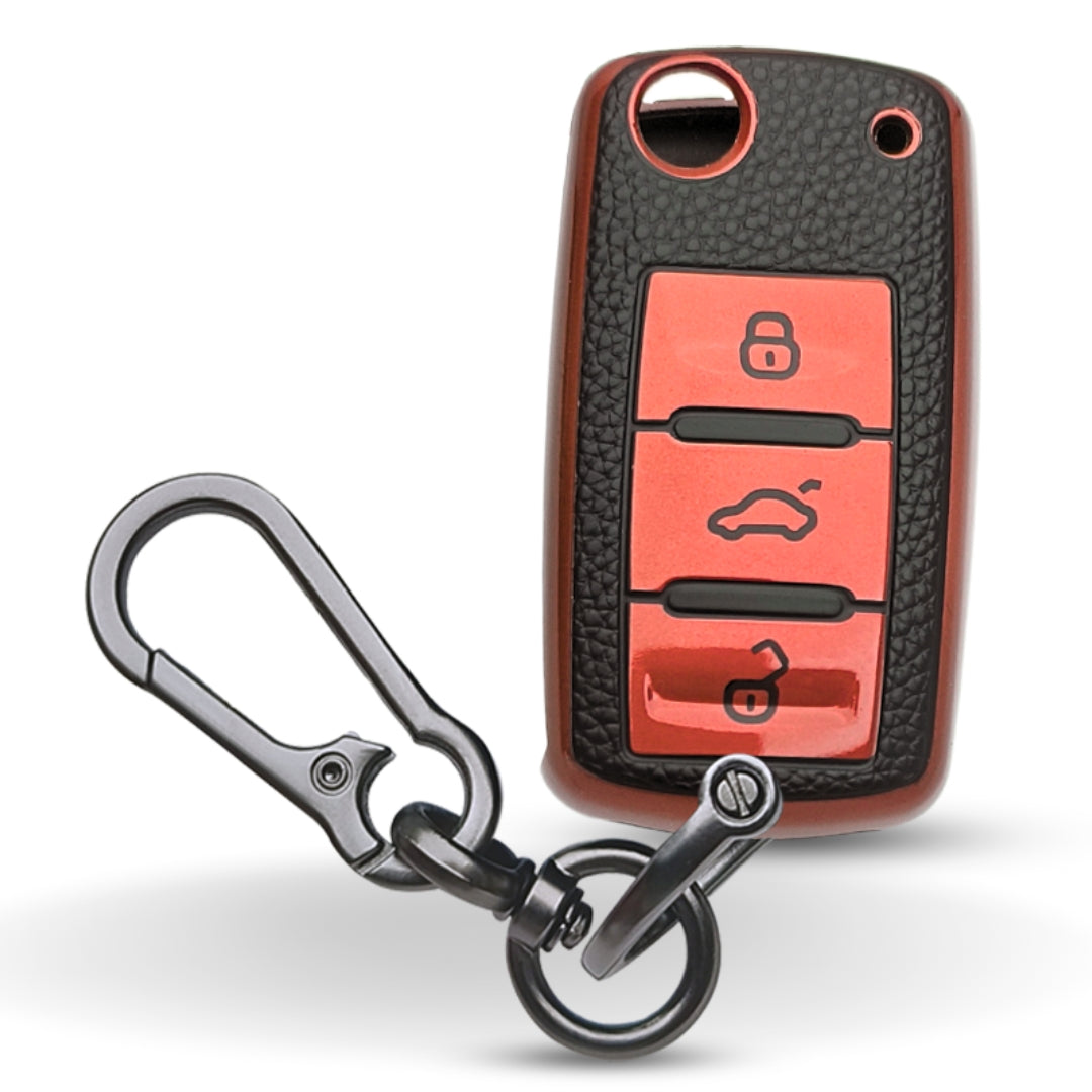 Skoda/ Volkswagen TPU Leather Key Cover with Keychain. (Type 1)