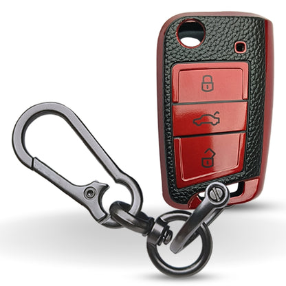 Skoda/Volkswagen TPU Leather Key Cover with Keychain. (Type 1)