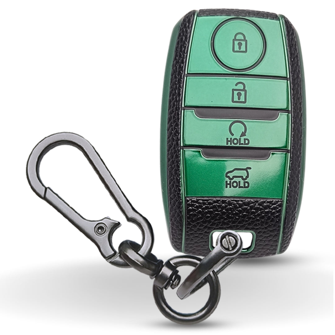 Kia TPU Leather Key Cover with Keychain. (Type 1)