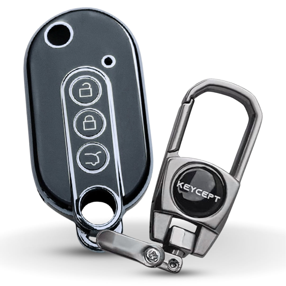 Keycept Silver Line TPU Car Key Cover for MG Comet EV Electric 3 Button Flip Key with keychain (Type K2)