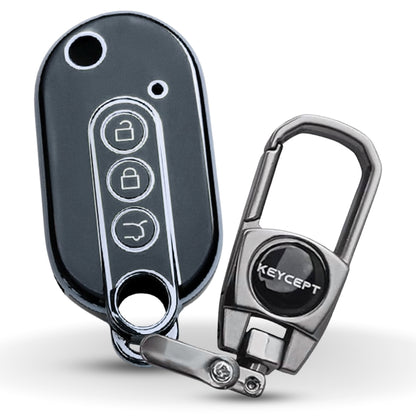 Keycept Silver Line TPU Car Key Cover for MG Comet EV Electric 3 Button Flip Key with keychain (Type K2)