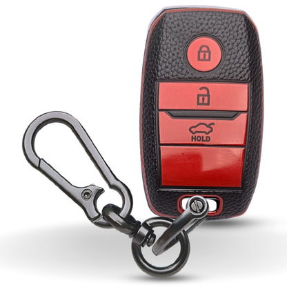 Kia TPU Leather Key Cover with Keychain. (Type 1)