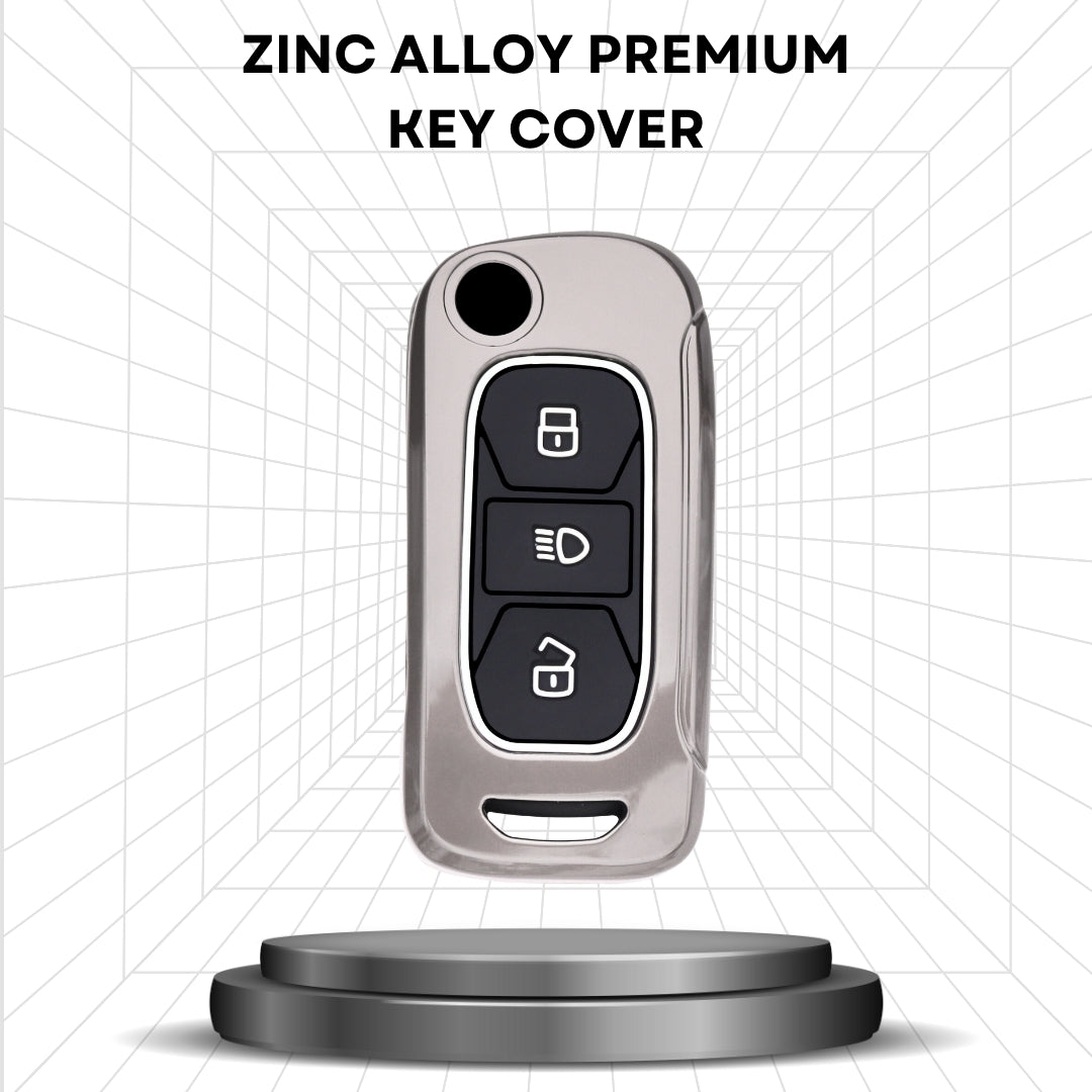 Keycept Metal Alloy Car Key Cover for Tata Tigor, Bolt, Nexon, Hexa, Zest, Tiago, Punch, Safari, Altroz, Storme 3 button Flip Key Cover with Keychain (Type M1)