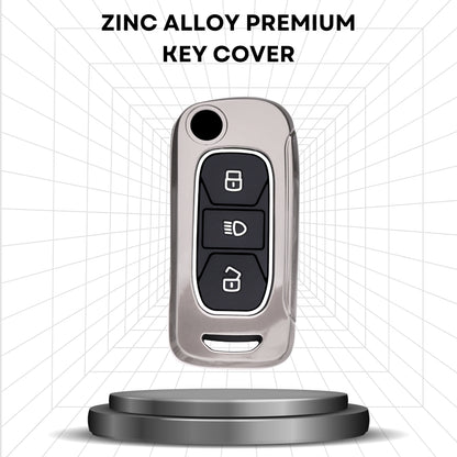 Keycept Metal Alloy Car Key Cover for Tata Tigor, Bolt, Nexon, Hexa, Zest, Tiago, Punch, Safari, Altroz, Storme 3 button Flip Key Cover with Keychain (Type M1)