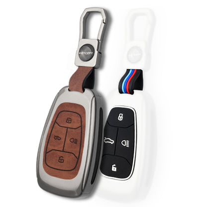 Keycept Metal Alloy Car Key Cover for Tata Nexon, Harrier, Safari, Altroz, Tigor, EV Electric, EV Max, Punch, Tiago Key Cover with Keychain (Dual Black & Tan)
