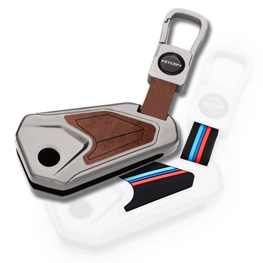 Keycept Metal Alloy Car Key Cover for Universal Bike Hero, Royal Enfield, Bajaj, TVS, Yamaha, Honda bikes flip key cover with keychain (Dual Black & Tan)