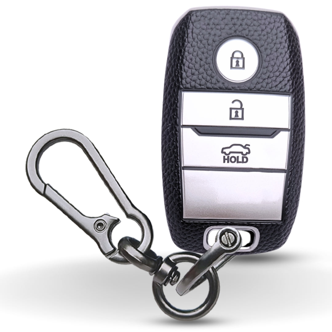 Kia TPU Leather Key Cover with Keychain. (Type 1)