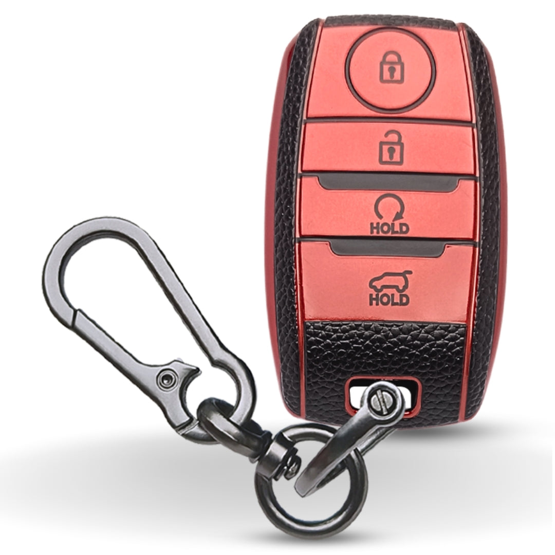 Kia TPU Leather Key Cover with Keychain. (Type 1)