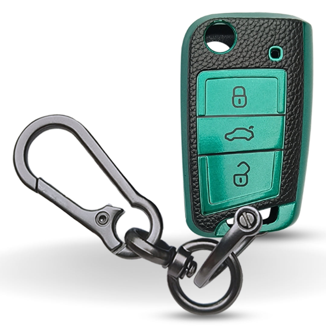 Skoda/Volkswagen TPU Leather Key Cover with Keychain. (Type 1)