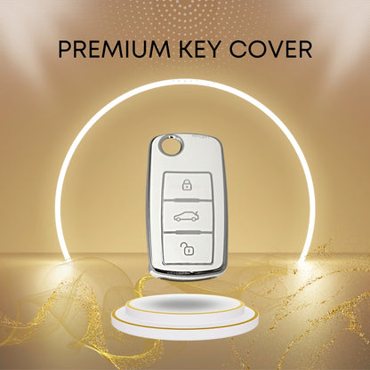 Skoda/ Volkswagen Silver Line TPU Key Cover with Keychain