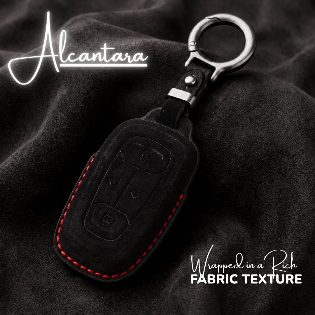 TATA Alcantara Crest Car Key Cover with Keychain (Type 10)