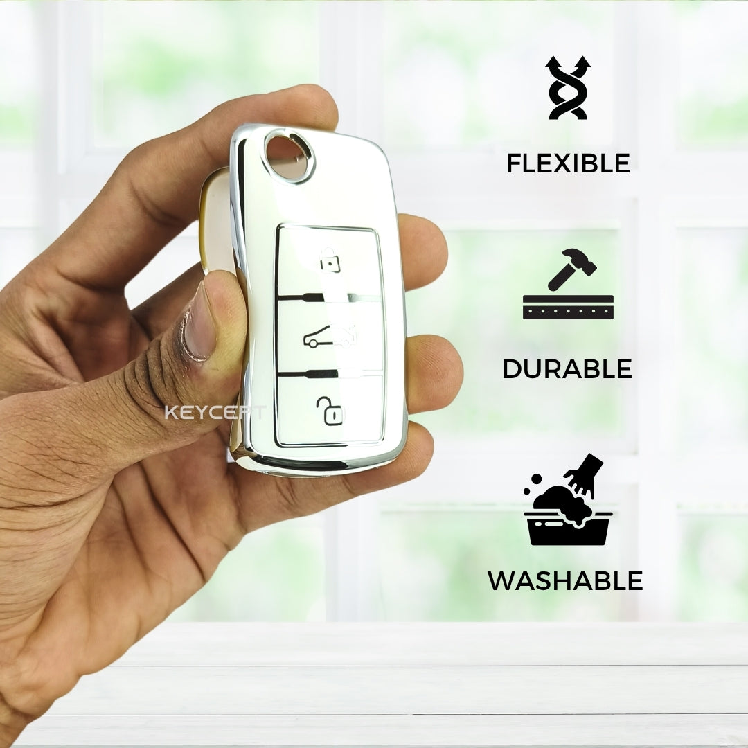 Skoda/ Volkswagen Silver Line TPU Key Cover with Keychain