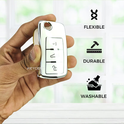 Skoda/ Volkswagen Silver Line TPU Key Cover with Keychain