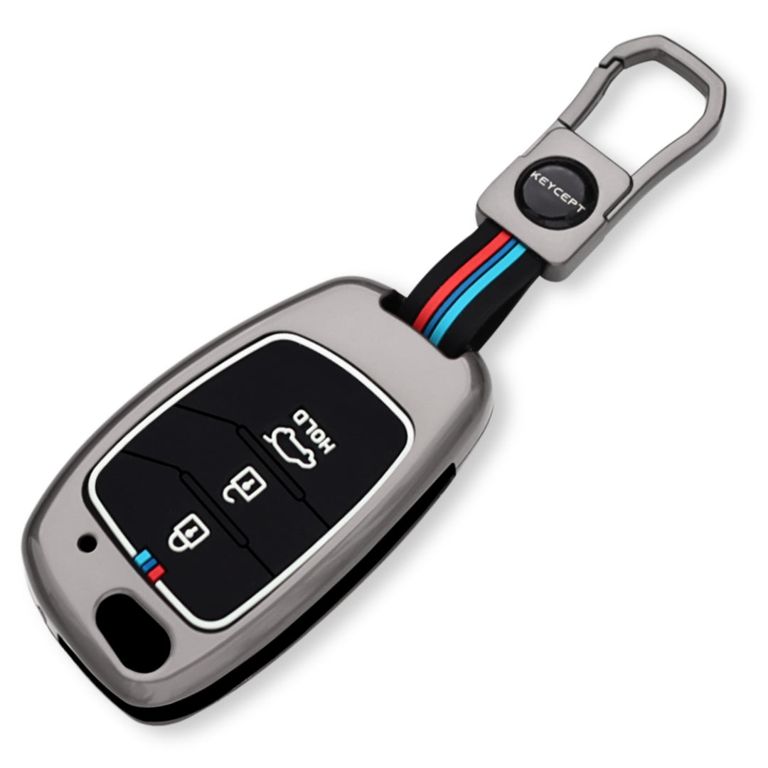 Keycept Metal Alloy Car Key Cover for Hyundai Creta, Venue, Aura, i20, Grand i10 Nios, Xcent Key Cover with Keychain (Type M1)