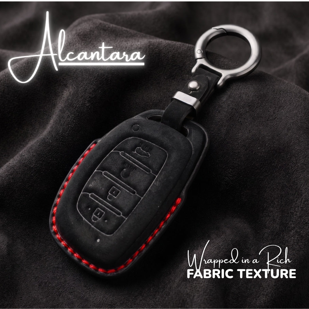 Hyundai Alcantara Crest Car Key Cover with Keychain (Type K10)