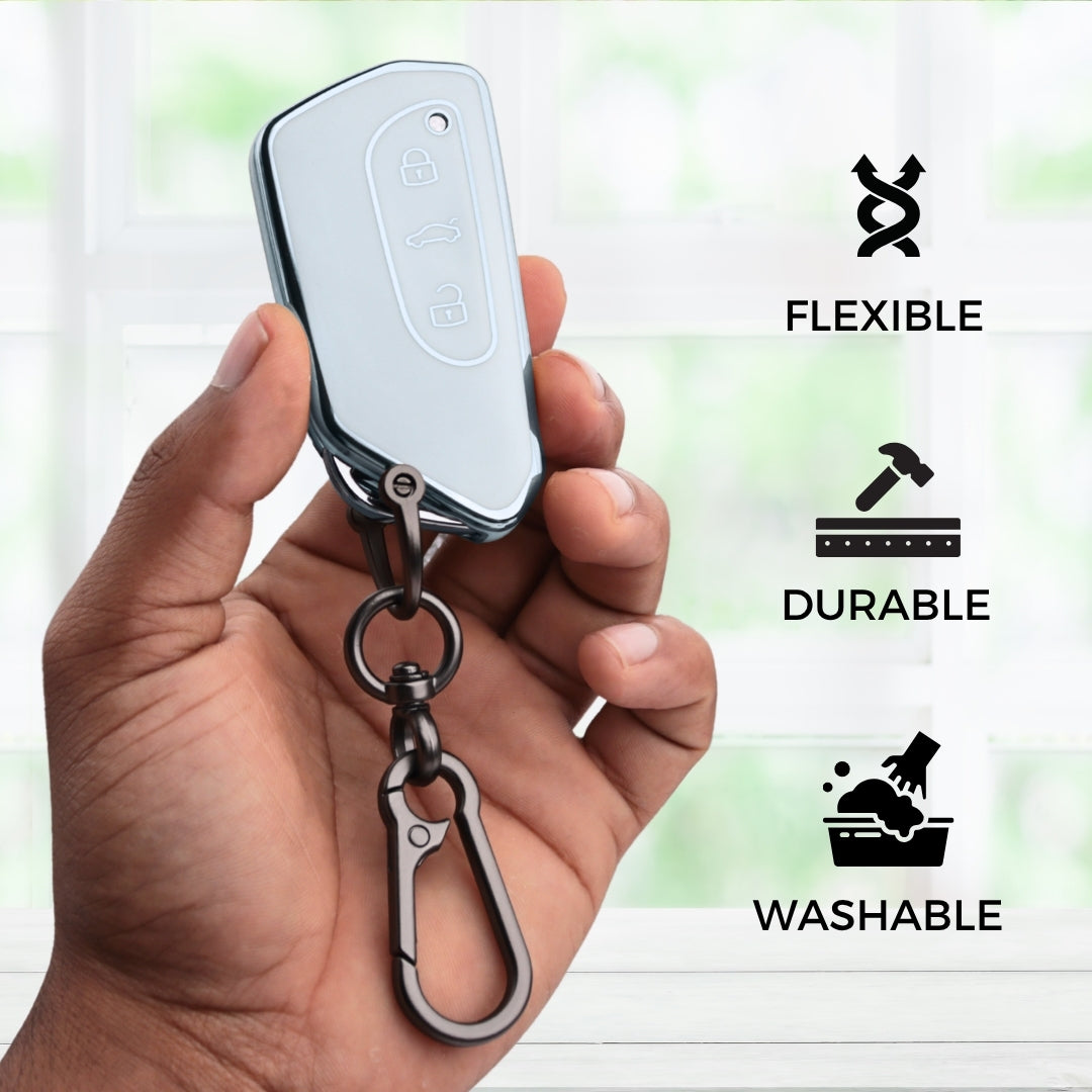 Skoda/Volkswagen Silver Line TPU Key Cover with Keychain