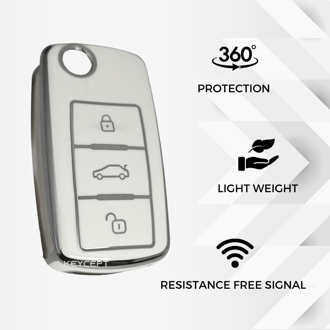 Skoda/ Volkswagen Silver Line TPU Key Cover with Keychain