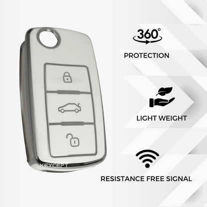 Skoda/ Volkswagen Silver Line TPU Key Cover with Keychain