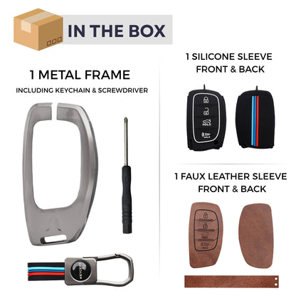 Hyundai Metal Alloy Key Cover with Keychain (Dual Black & Tan)