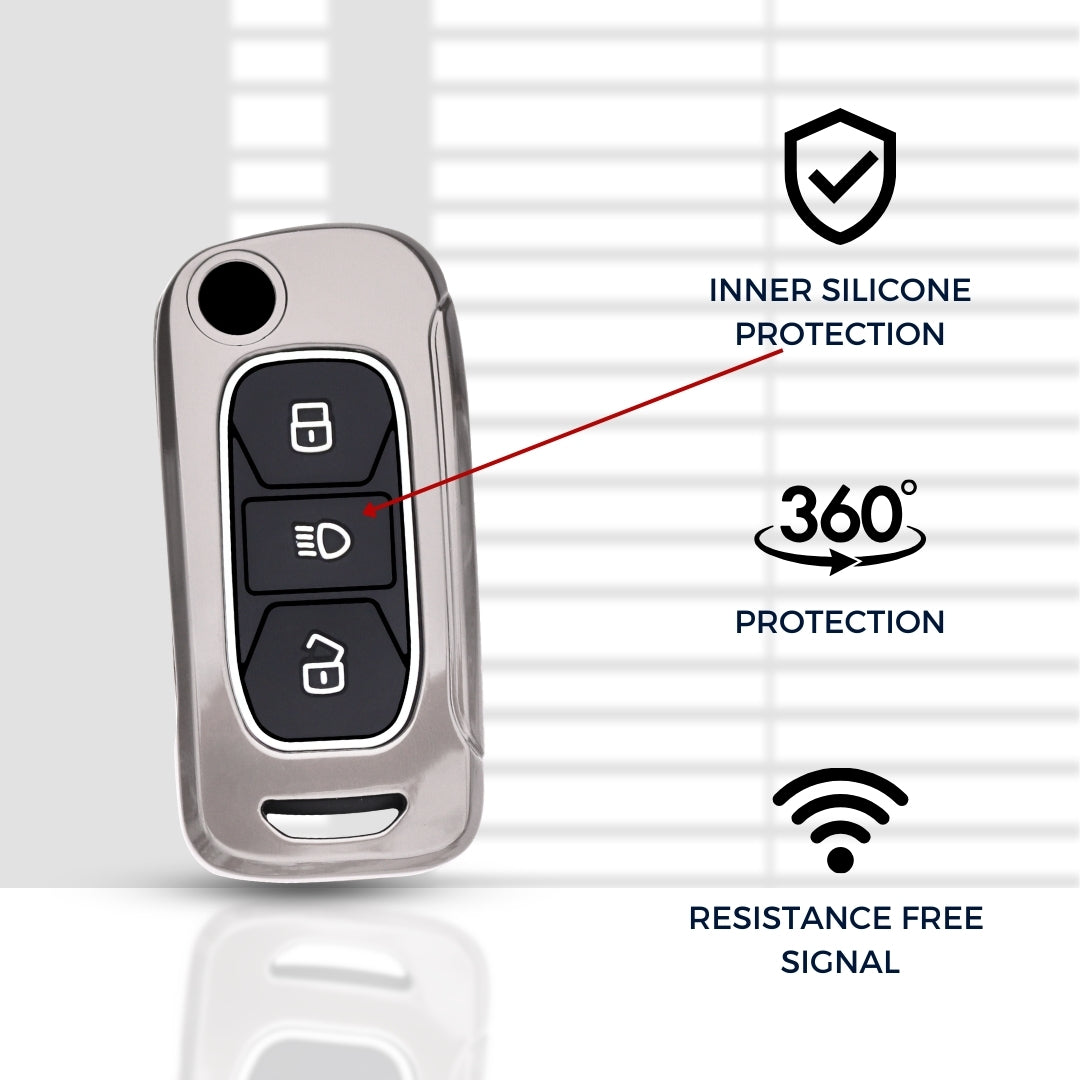 Tata Metal Alloy Key Cover with Keychain (Type M2)