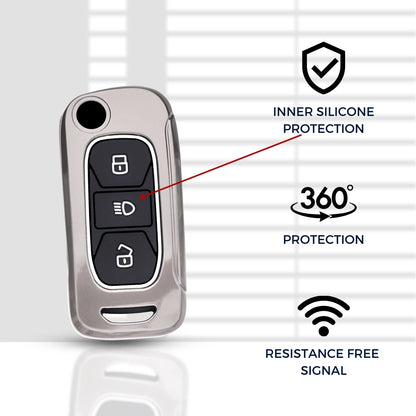 Tata Metal Alloy Key Cover with Keychain (Type M2)