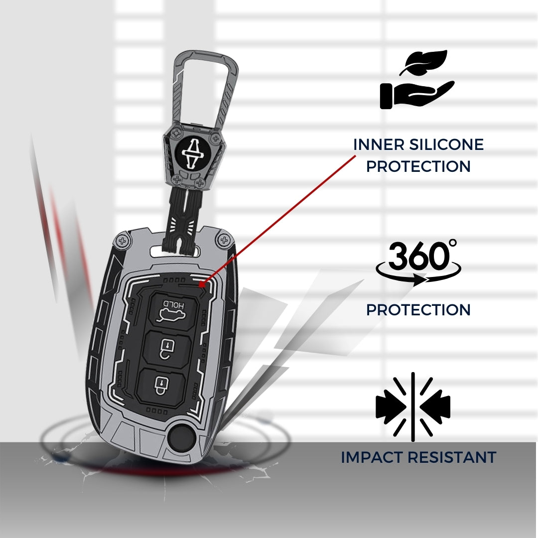 Hyundai Metal Armor Car Key Cover for with Keychain (Type M4)