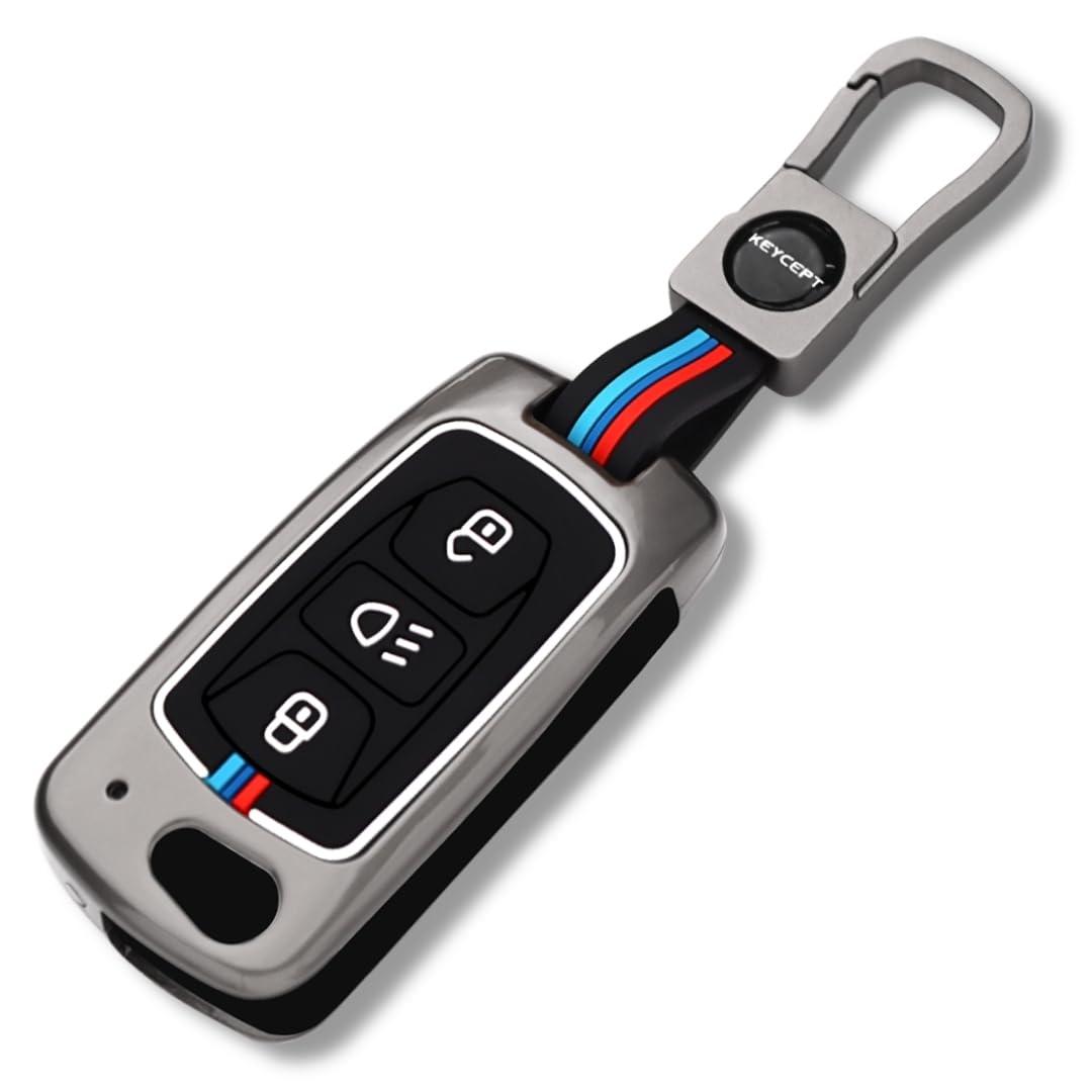 Keycept Metal Alloy Car Key Cover for Tata Tigor, Bolt, Nexon, Hexa, Zest, Tiago, Punch, Safari, Altroz, Storme 3 button Flip Key Cover with Keychain (Type M1)