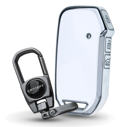 Keycept Silver Line TPU Car Key Cover for Kia Seltos HTE, Sonet HTE, Carens Premium, Prestige 3 Button Smart Key with keychain (Type K2)