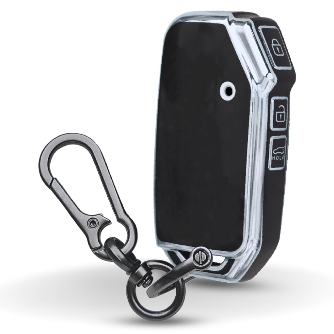 Keycept Silver Line TPU Car Key Cover for Kia Seltos HTE, Sonet HTE, Carens Premium, Prestige 3 Button Smart Key with keychain (Type K1)