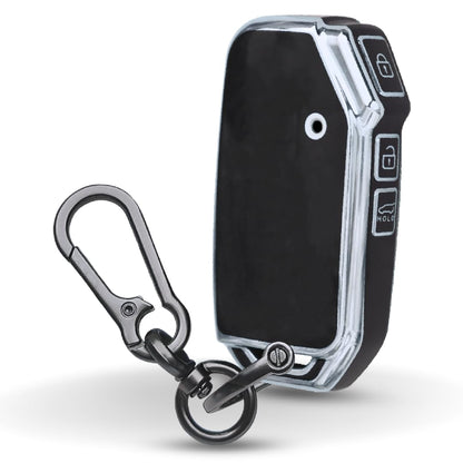 Keycept Silver Line TPU Car Key Cover for Kia Seltos HTE, Sonet HTE, Carens Premium, Prestige 3 Button Smart Key with keychain (Type K1)