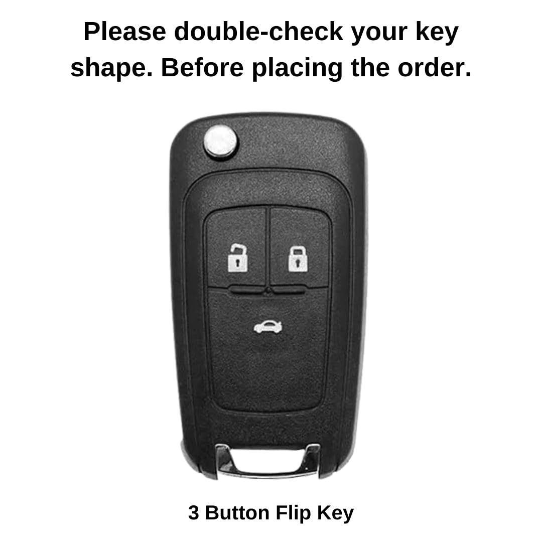 Keycept TPU Leather Car Key Cover for Chevrolet Cruze | Beat | Avio | Spark 3 Button Flip Key Only with keychain (Type K5)