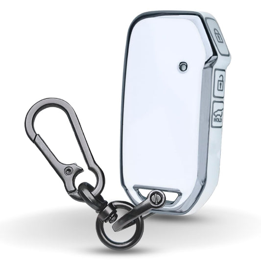 Keycept Silver Line TPU Car Key Cover for Kia Seltos HTE, Sonet HTE, Carens Premium, Prestige 3 Button Smart Key with keychain (Type K1)