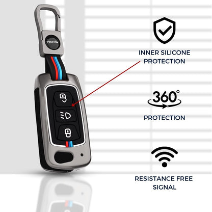 Keycept Metal Alloy Car Key Cover for Tata Tigor, Bolt, Nexon, Hexa, Zest, Tiago, Punch, Safari, Altroz, Storme 3 button Flip Key Cover with Keychain (Type M1)