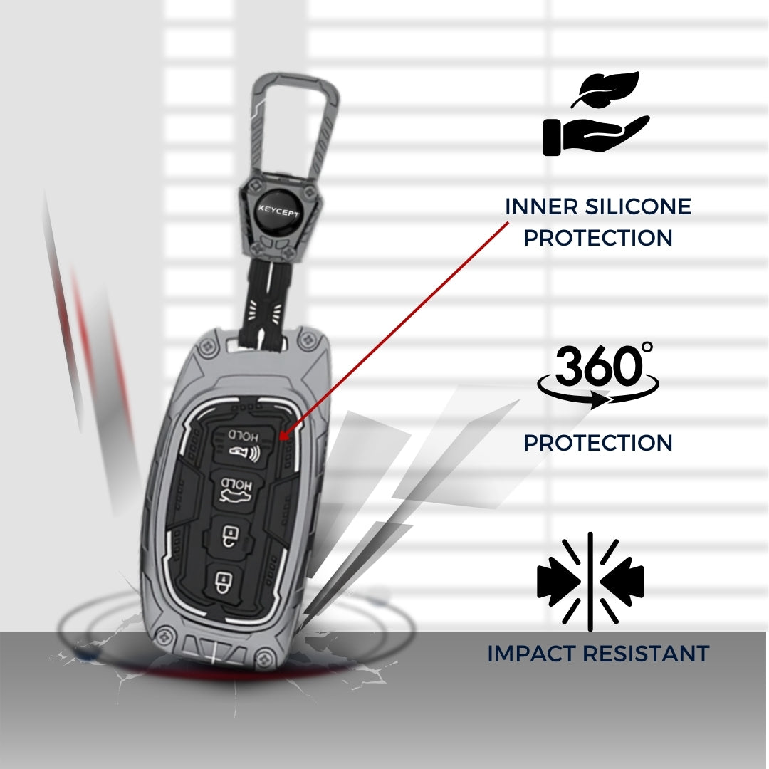 Hyundai Metal Armor Car Key Cover with Keychain. (Type M4)