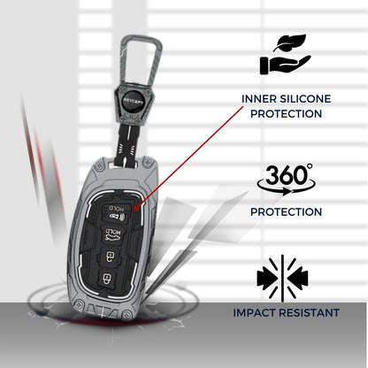 Hyundai Metal Armor Car Key Cover with Keychain. (Type M4)