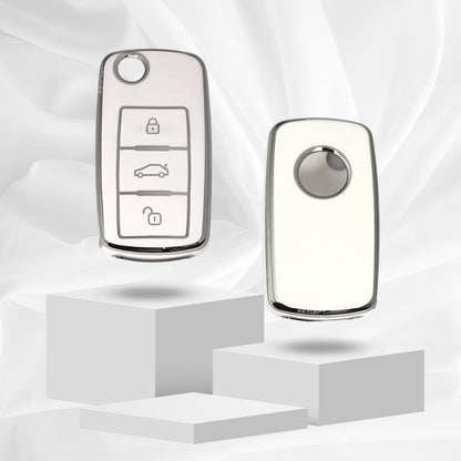 Skoda/ Volkswagen Silver Line TPU Key Cover with Keychain