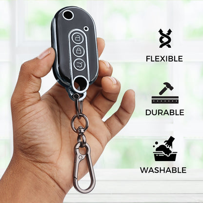 Keycept Silver Line TPU Car Key Cover for MG Comet EV Electric 3 Button Flip Key with keychain (Type K1)