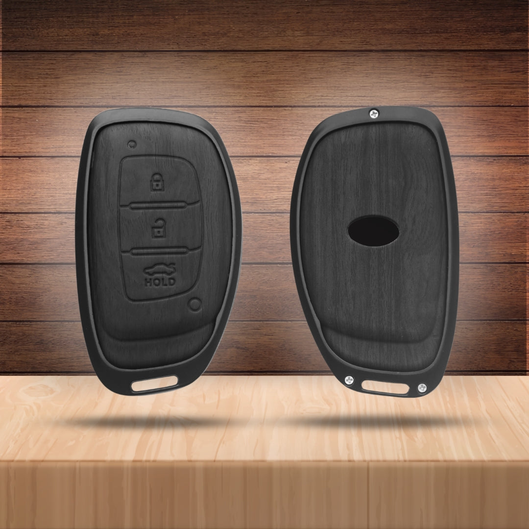 Hyundai Noir Wood Car Key Cover with Keychain (Type M8)