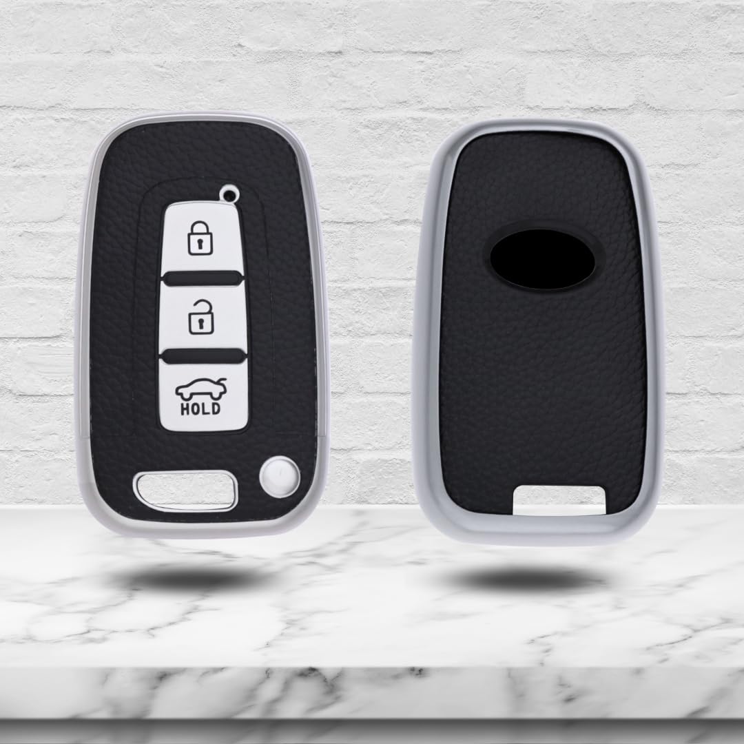 Hyundai TPU (Artificial) Leather Key Cover with Keychain. (Type 2)