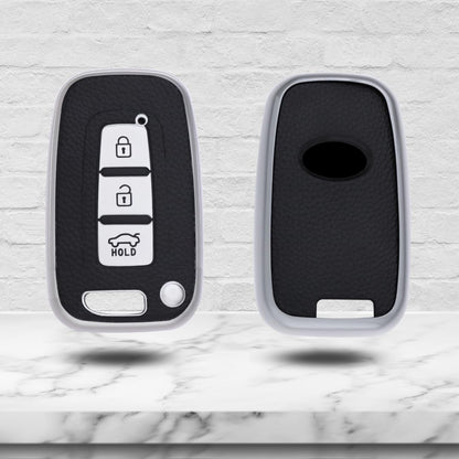 Hyundai TPU (Artificial) Leather Key Cover with Keychain. (Type 2)