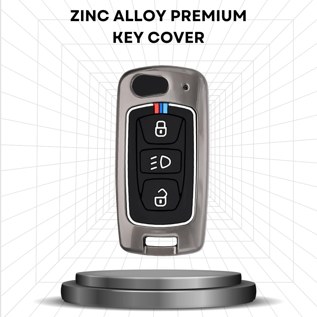 Keycept Metal Alloy Car Key Cover for Tata Tigor, Bolt, Nexon, Hexa, Zest, Tiago, Punch, Safari, Altroz, Storme 3 button Flip Key Cover with Keychain (Type M1)