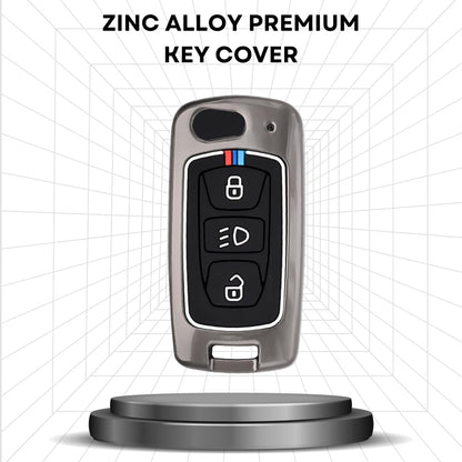 Keycept Metal Alloy Car Key Cover for Tata Tigor, Bolt, Nexon, Hexa, Zest, Tiago, Punch, Safari, Altroz, Storme 3 button Flip Key Cover with Keychain (Type M1)