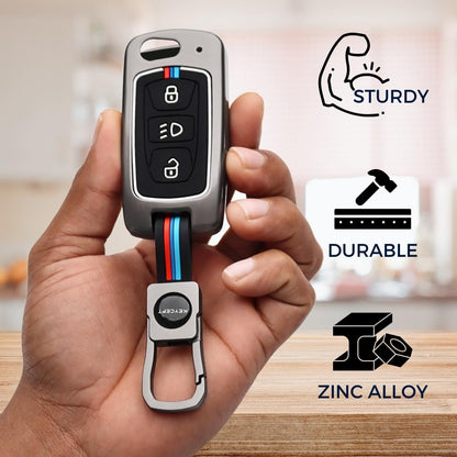 Keycept Metal Alloy Car Key Cover for Tata Tigor, Bolt, Nexon, Hexa, Zest, Tiago, Punch, Safari, Altroz, Storme 3 button Flip Key Cover with Keychain (Type M1)