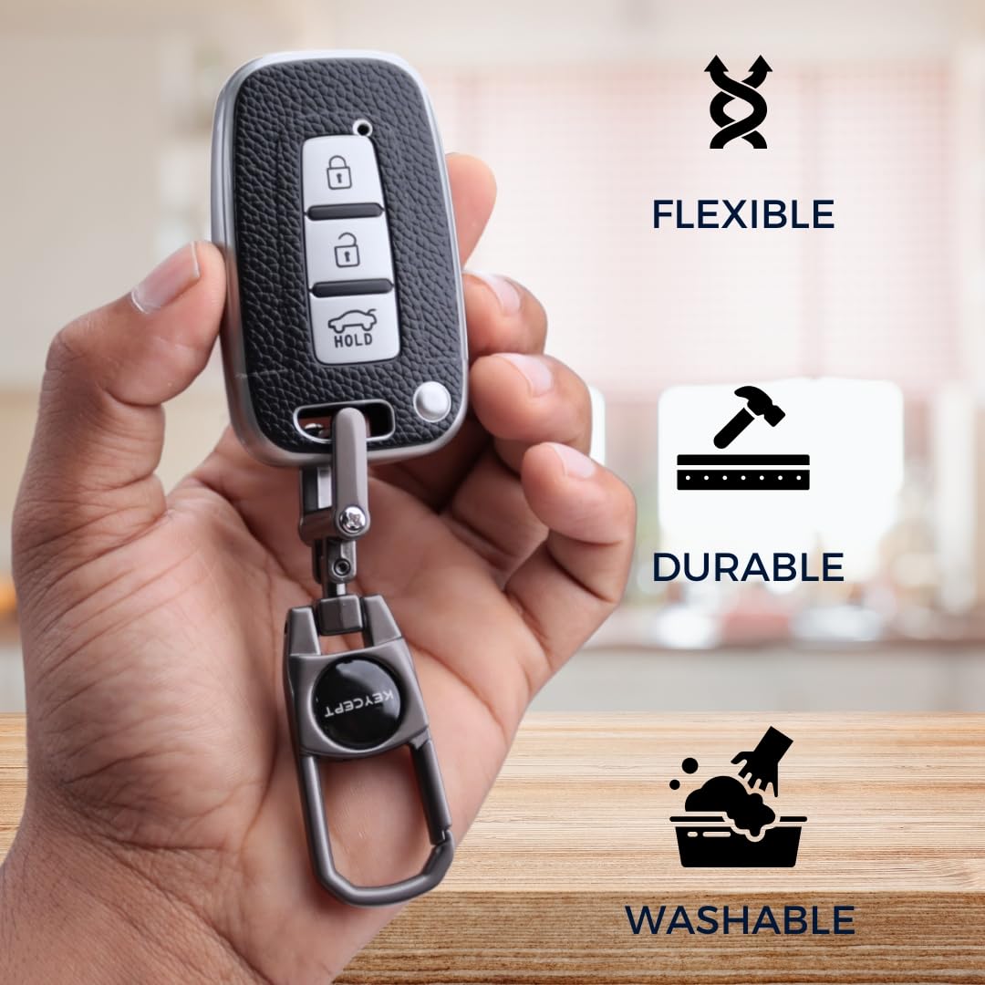 Hyundai TPU (Artificial) Leather Key Cover with Keychain. (Type 2)