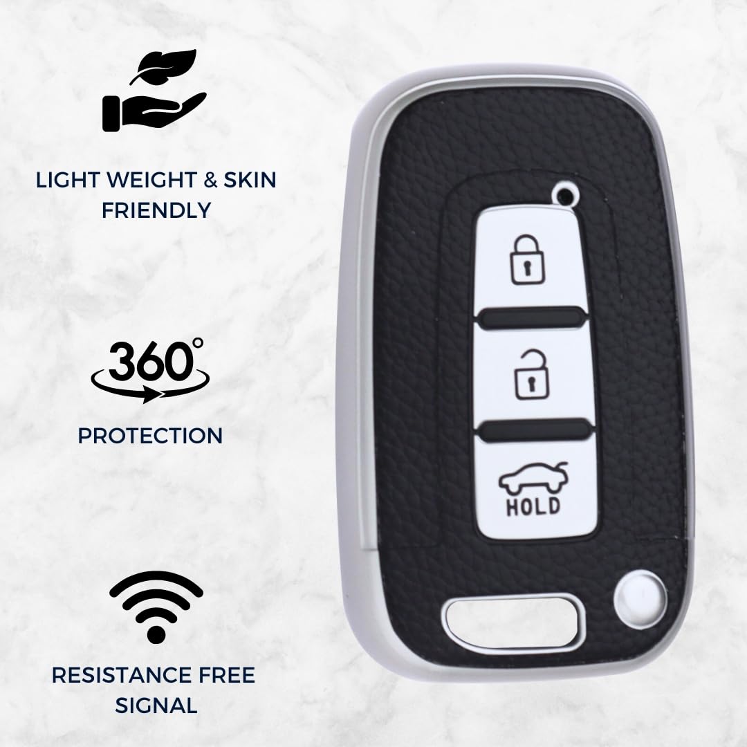 Hyundai TPU (Artificial) Leather Key Cover with Keychain. (Type 2)