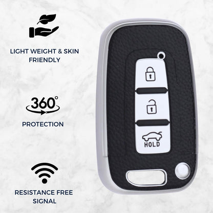 Hyundai TPU (Artificial) Leather Key Cover with Keychain. (Type 2)