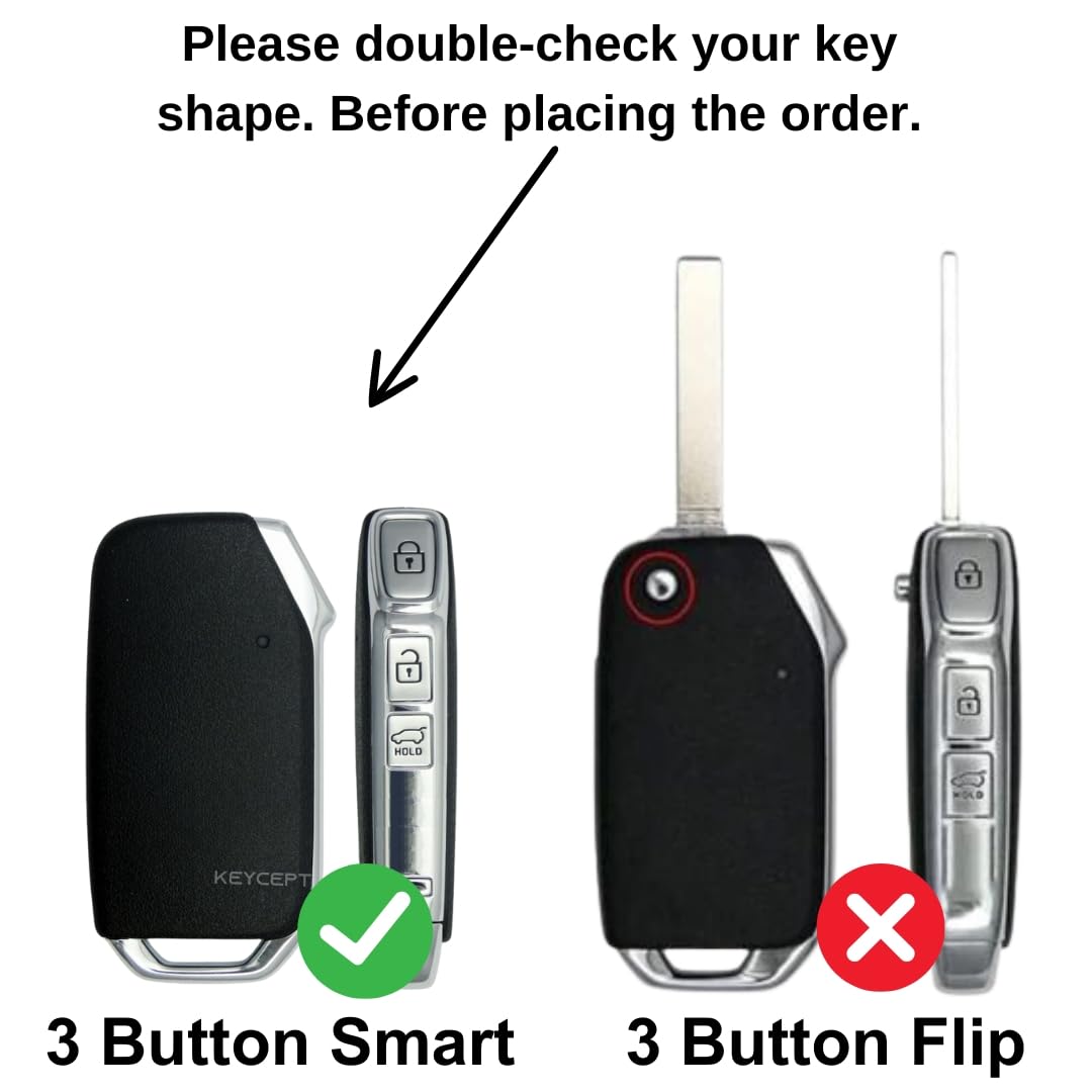 Keycept Silver Line TPU Car Key Cover for Kia Seltos HTE, Sonet HTE, Carens Premium, Prestige 3 Button Smart Key with keychain (Type K1)