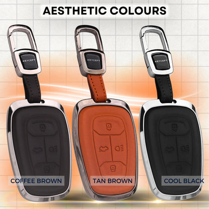 Tata Titanium Genuine Leather Car Key Cover  with Keychain (Type M7)