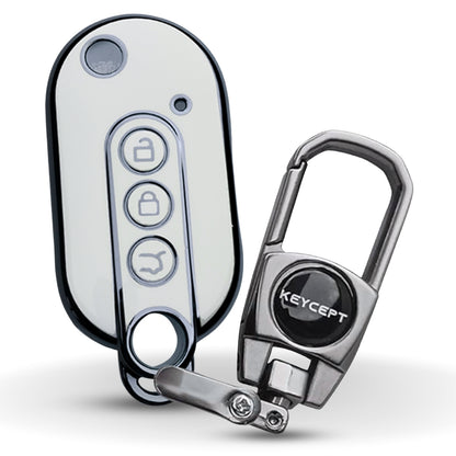 Keycept Silver Line TPU Car Key Cover for MG Comet EV Electric 3 Button Flip Key with keychain (Type K2)